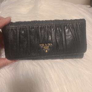 Prada Black Ruched Leather Clutch